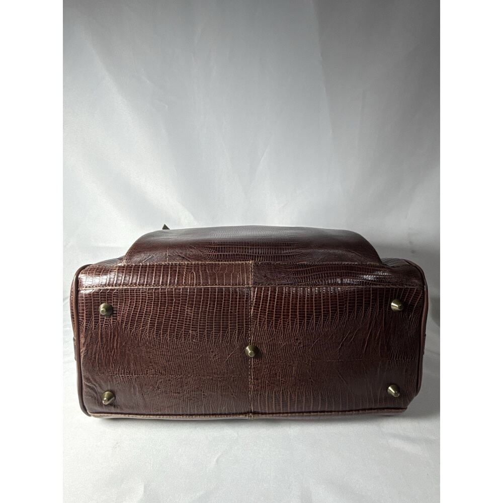 Amerileather Genuine Leather Croco Print Duffel Travel Bag Brown Carry On - Picture 9 of 16